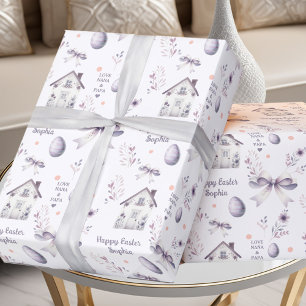Easter Girl Spring Personalised Name Purple Wrapping Paper