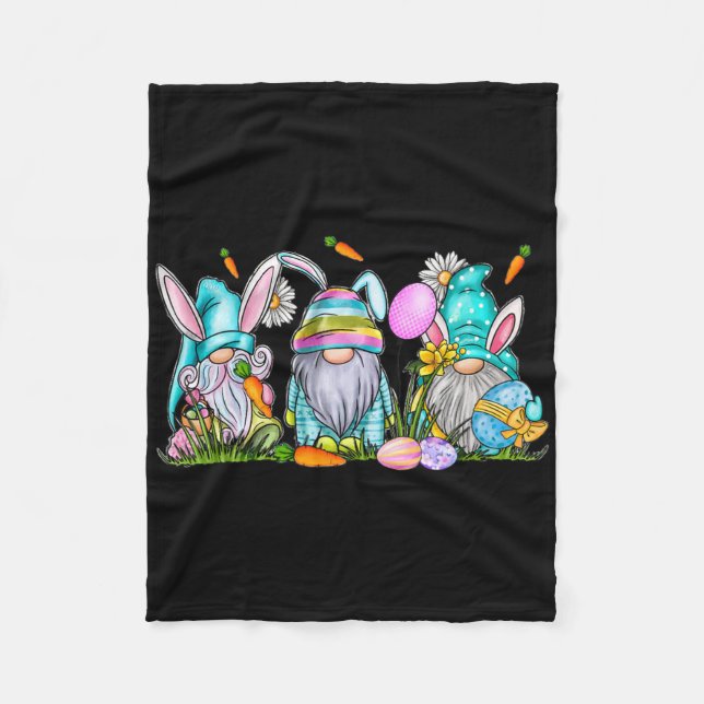 Easter Gnome 3 Cute Gnomes With Easter Eggs Spring Fleece Blanket (Front)