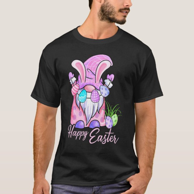 Easter Gnome Egg Hunting Basket Cute Rabbit Happy  T-Shirt (Front)