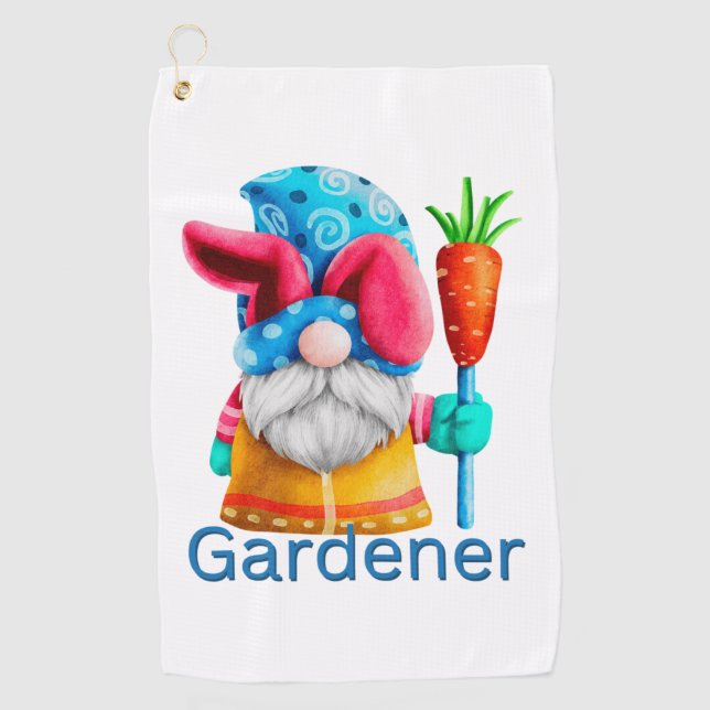 Easter Gnome Gardener with Carrot   Golf Towel (Front)