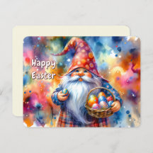 Easter Gnome holding Colourful Egg and Basket -