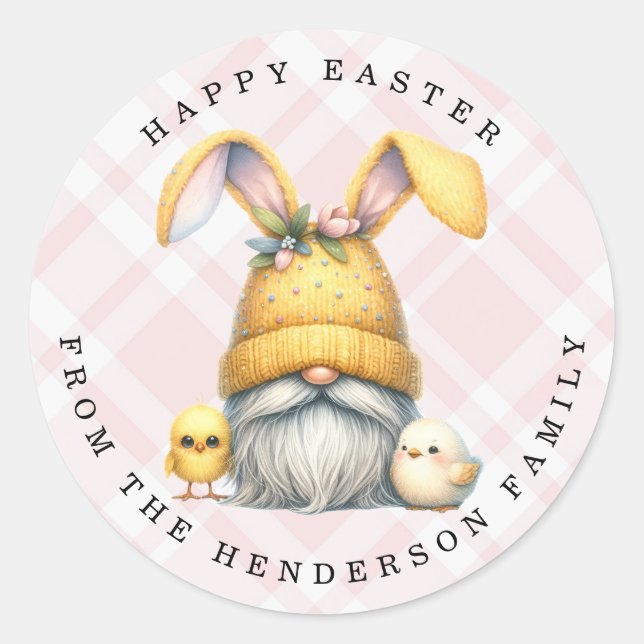 Easter Gnome Personalised Name Round Stickers (Front)