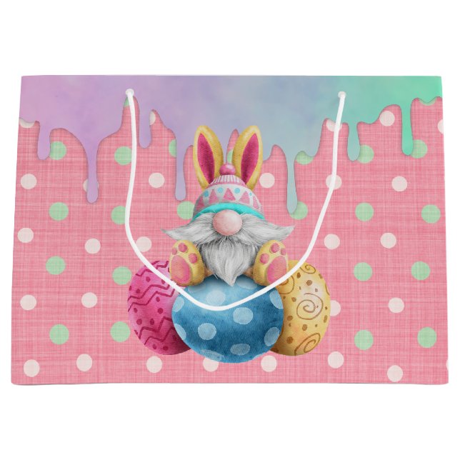 Easter Gnome Polkadot Eggs Icing Drips Large Gift Bag (Front)