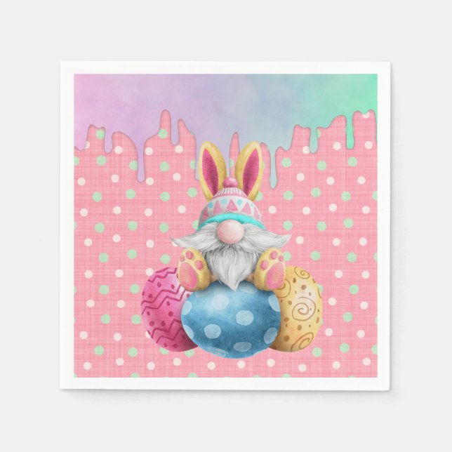 Easter Gnome Polkadot Eggs Icing Drips Napkin (Front)