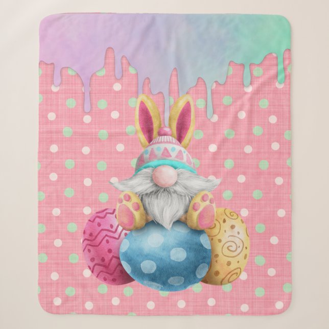 Easter Gnome Polkadot Eggs Icing Drips Sherpa Blanket (Front)