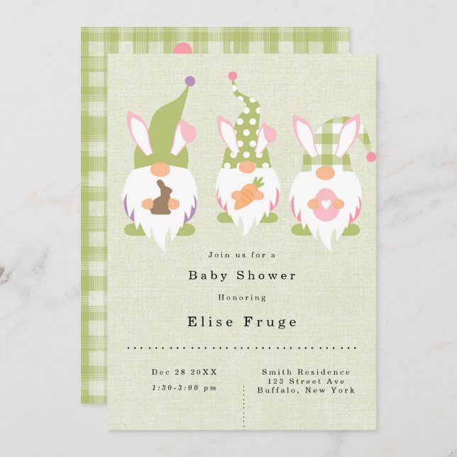 Easter Gnomes Green Baby Shower Invitation (Front/Back)