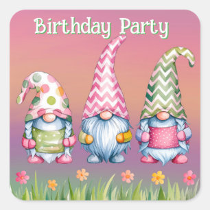 Easter Gnomes in Watercolor Birthday Party Square Sticker