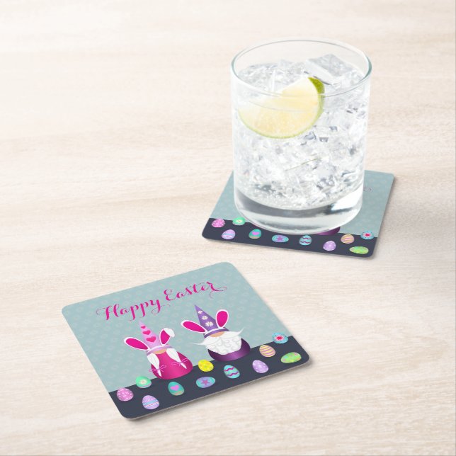 Easter Gnomes Square Paper Coaster (Insitu)