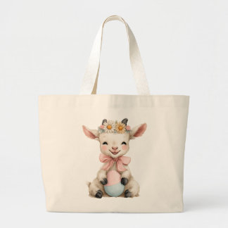 Easter Goat With Easter Egg Large Tote Bag
