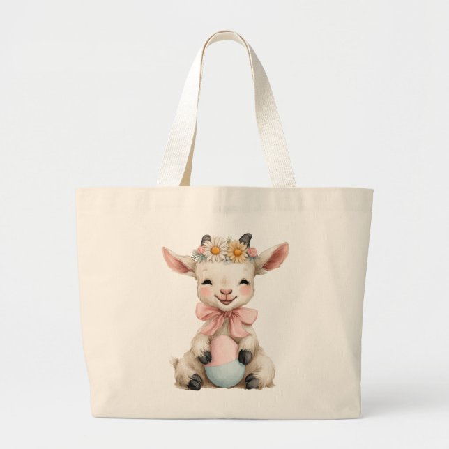 Easter Goat With Easter Egg Large Tote Bag (Front)