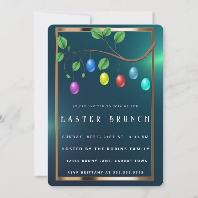  Easter  Gold Frame Cute Eggs Invitation (Front)
