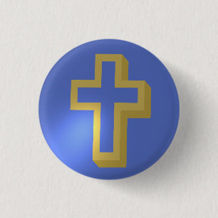 Easter Golden Christian Religious Cross Iris Blue 3 Cm Round Badge