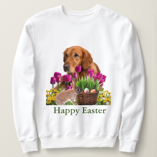 Easter Golden Retriever and Rabbit Spring Holiday Sweatshirt (Design Front)