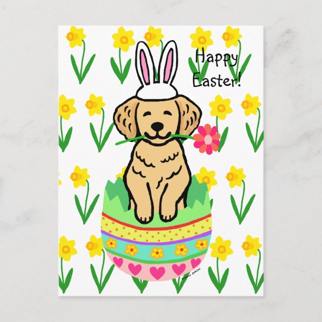 Easter Golden Retriever Cartoon Holiday Postcard (Front)