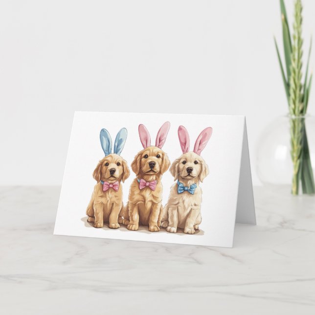 Easter Golden Retriever Dogs Bunny Ears Holiday Card (Front)
