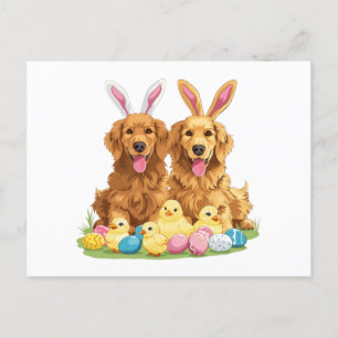 Easter Golden Retriever Dogs Bunny Ears Holiday Postcard