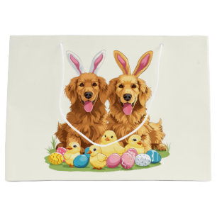 Easter Golden Retriever Dogs Bunny Ears Large Gift Bag