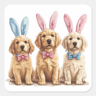 Easter Golden Retriever Dogs Bunny Ears Square Sticker