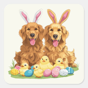 Easter Golden Retriever Dogs Bunny Ears Square Sticker