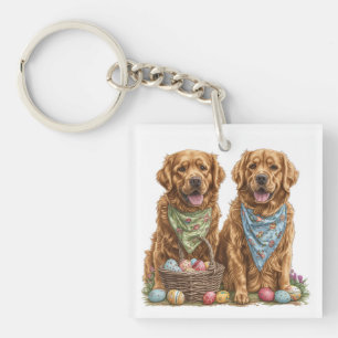 Easter Golden Retriever Dogs Easter Basket Key Ring