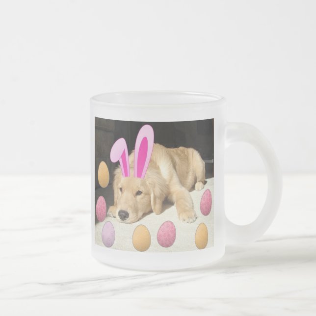 Easter Golden Retriever Frosted Glass Coffee Mug (Right)