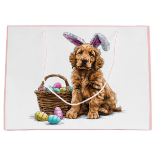Easter Golden Retriever Puppy Bunny Ears Large Gift Bag