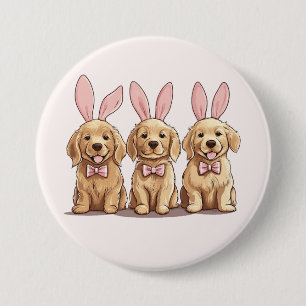 Easter Golden Retriever Puppy Dogs Bunny Ears 7.5 Cm Round Badge