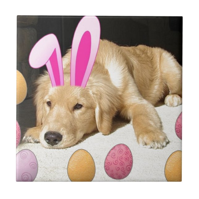 Easter Golden Retriever Puppy Tile (Front)