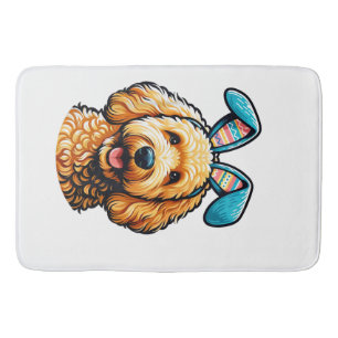 Easter Goldendoodle Dog Wearing Bunny Ears, Easter Bath Mat