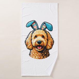 Easter Goldendoodle Dog Wearing Bunny Ears, Easter Bath Towel