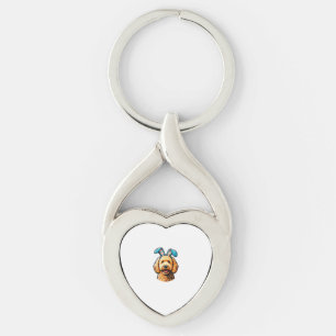 Easter Goldendoodle Dog Wearing Bunny Ears, Easter Key Ring