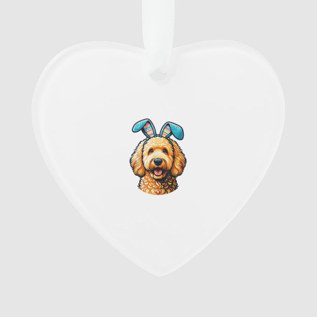 Easter Goldendoodle Dog Wearing Bunny Ears, Easter Ornament (Front)