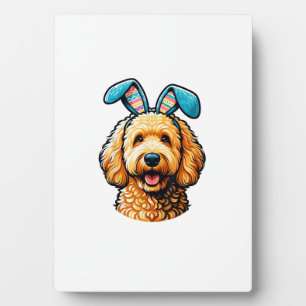 Easter Goldendoodle Dog Wearing Bunny Ears, Easter Plaque