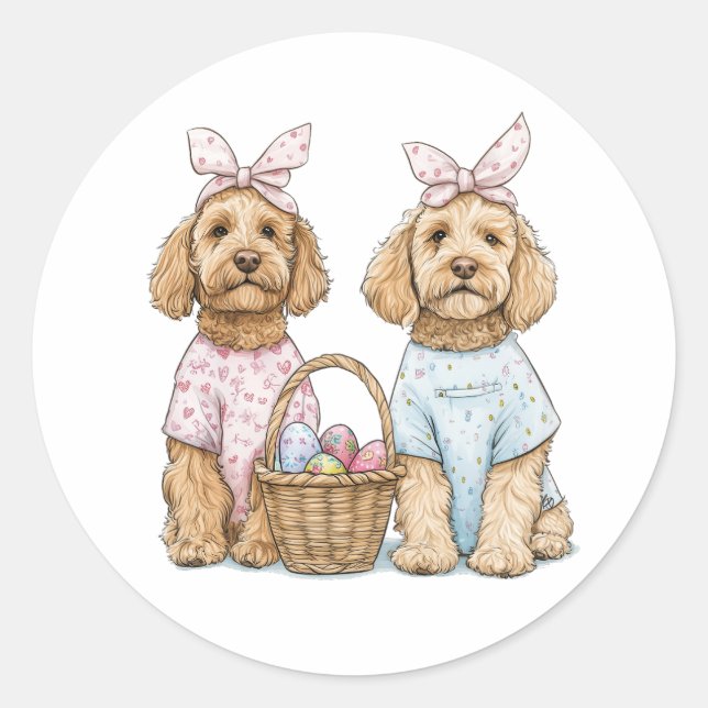 Easter Goldendoodle Dogs Classic Round Sticker (Front)