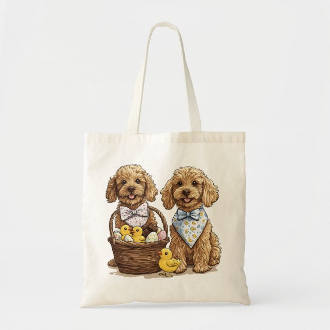 Easter Goldendoodle Dogs Easter Basket Tote Bag (Front)