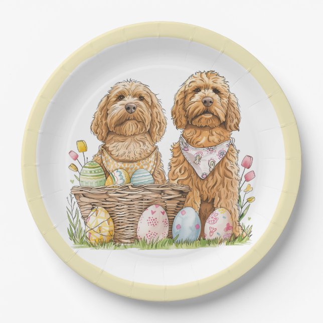 Easter Goldendoodle Dogs Paper Plate (Front)