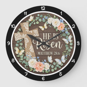 Easter Grace He Is Risen Large Clock