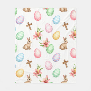 Easter Grace – Seamless Pastel Bunny & Cross Patte Fleece Blanket