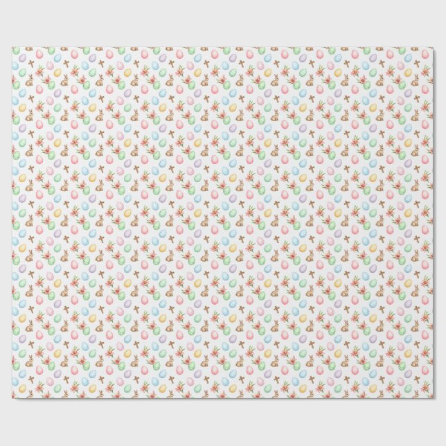 Easter Grace – Seamless Pastel Bunny & Cross Patte Wrapping Paper (Flat)