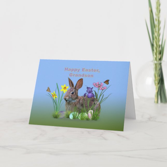 Easter, Grandson,  Flowers, Eggs, and Rabbi Holiday Card (Front)