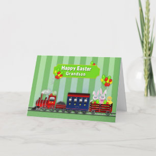 Easter - Grandson - Train/Bunnies/Balloons Holiday Card