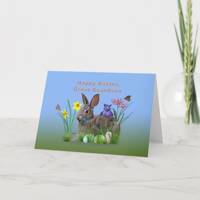 Easter, Great Grandson,  Flowers, Eggs, and Rabbi Holiday Card (Front)