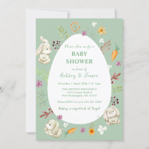 Easter Greenery Bunny Rabbit Baby Shower Invitation