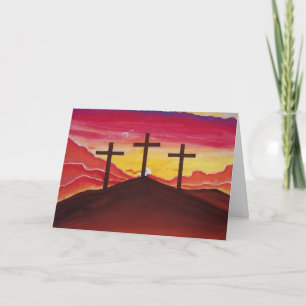 Easter Greeting Card Crosses Sunset Jesus Art