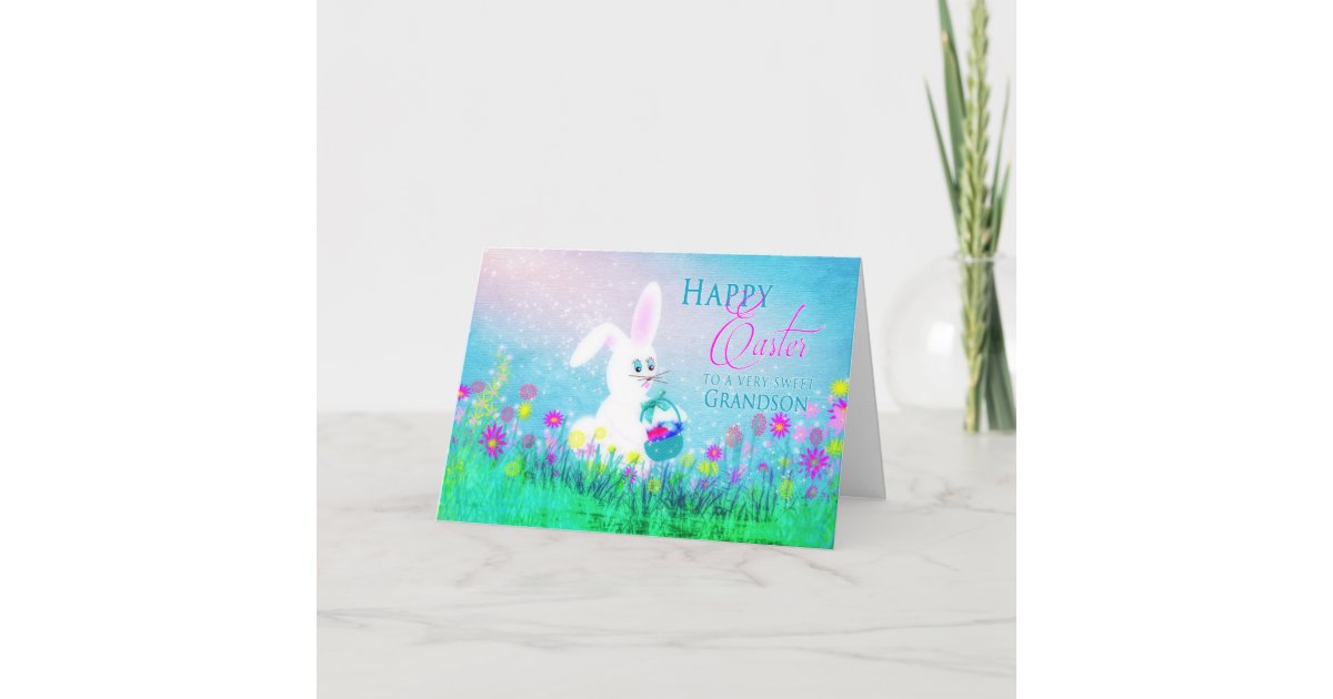 Easter Greeting - Grandson - Easter Bunny -Flowers Holiday ...
