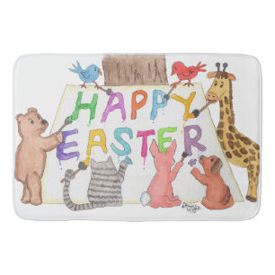 Easter Greeting Painted by Animals Bath Mat