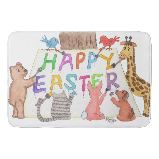 Easter Greeting Painted by Animals Bath Mat (Front)