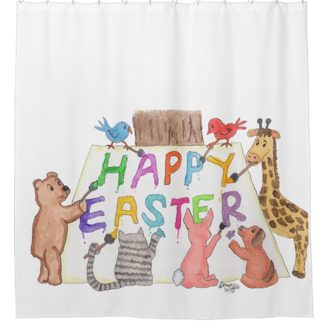 Easter Greeting Painted by Animals Shower Curtain (Front)