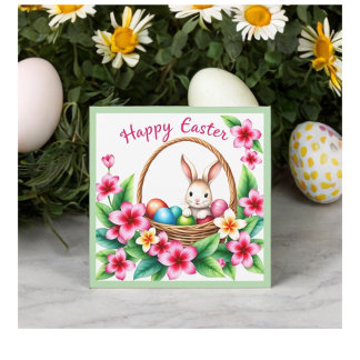 Easter greeting tropical bunny and eggs holiday card