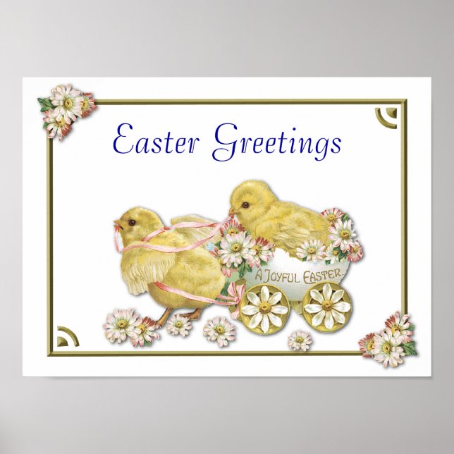 Easter Greetings Baby Chicks Customizable Poster (Front)